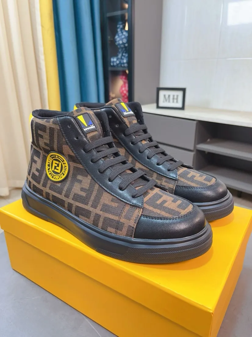 Men's shoes 💰440🌹🌹【fendi Fendi】: 🔝High-end brand of men's shoes: high-top series: official website 1:1 latest masterpiece: the upper is made of brand fabric with imported cowhide technology, ➕🐑made in sheepskin👍, making walking more convenient and comfortable, a stunning work, compared with the official quality, the beautiful 1:1 replica [color]! Create a fashionable personality to set off your uniqueness! A must-have for trendy men! 🔥Size: 38-44.